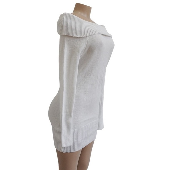 💕Sexy White Off Shoulder knitted Sweater Dress - Picture 4 of 7